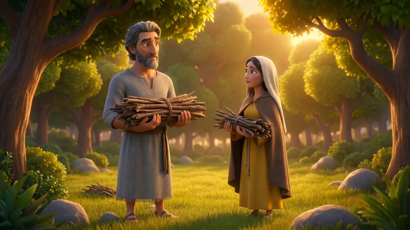 Jesse and his wife in a golden meadow