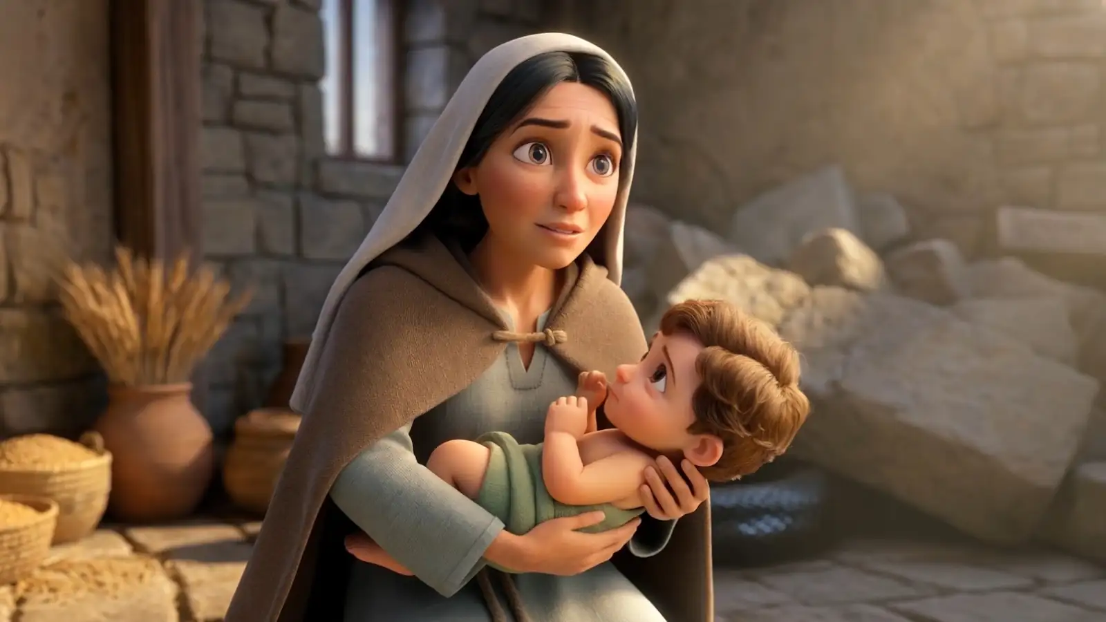 A mother cradles her child